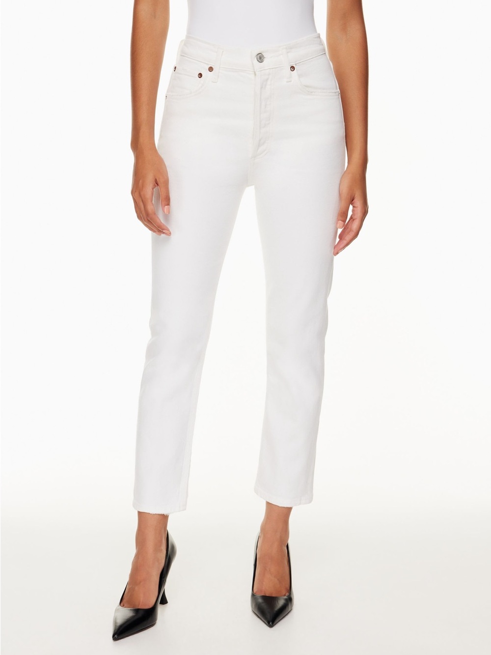 Agolde White High-Rise Riley Ankle Jeans